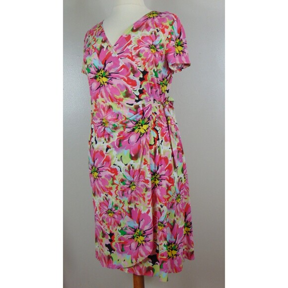 Fashion Bug Y2K Pink Floral Wrap Dress Womens Size XL Midi Cottagecore Boho Vtg - Picture 4 of 7